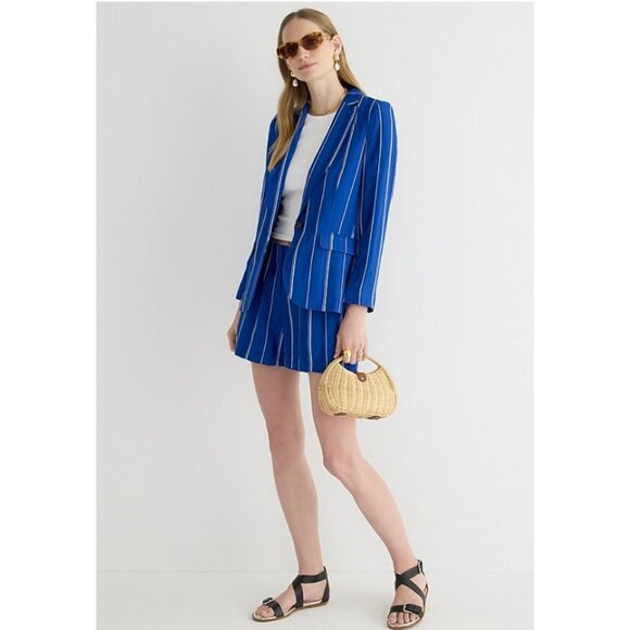 J.Crew Collection Alfie Blazer Striped Jacquard Blue Size 6 BP794 - Picture 2 of 13